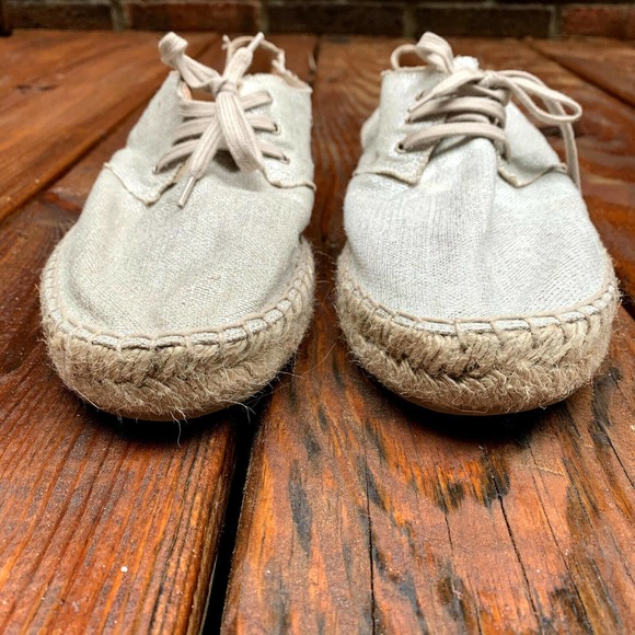 J. Crew Italy Golden Shimmer Tan Canvas Lace-up Espadrilles Sneaker Womens 11 - Picture 4 of 8